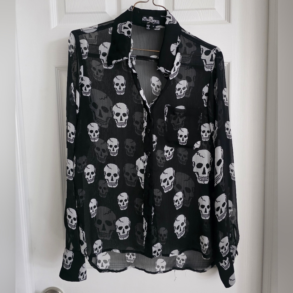 Royal Bones Black and White Skull Top Size S